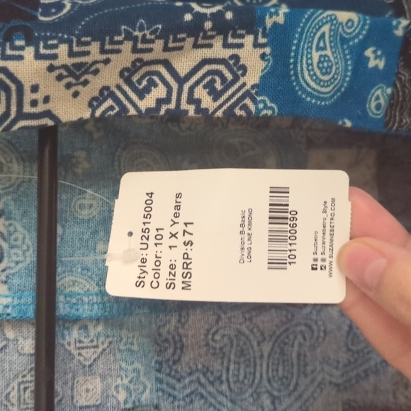 New with Tags Simple Suzanne Betro Blue Patchwork Bohemian Open Cardigan Size 1X - Picture 5 of 8